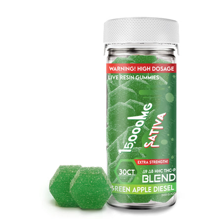 Ra Royal Green Apple Diesel Sativa Live Resin Blend Gummies 15,000MG