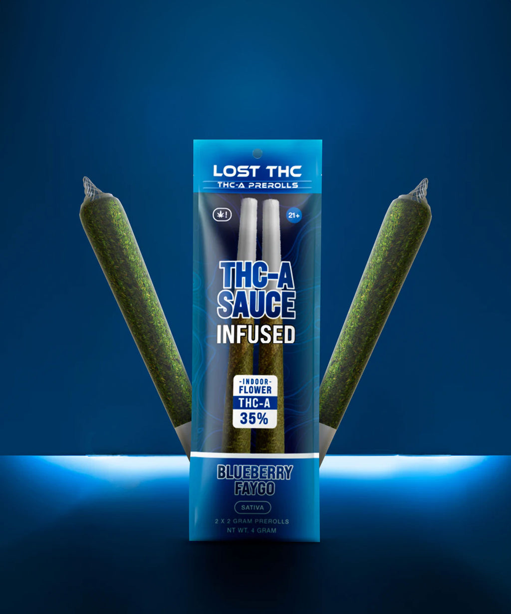 Lost THC 35% THCa Sauced Infused 2x2G Prerolls Blueberry Faygo