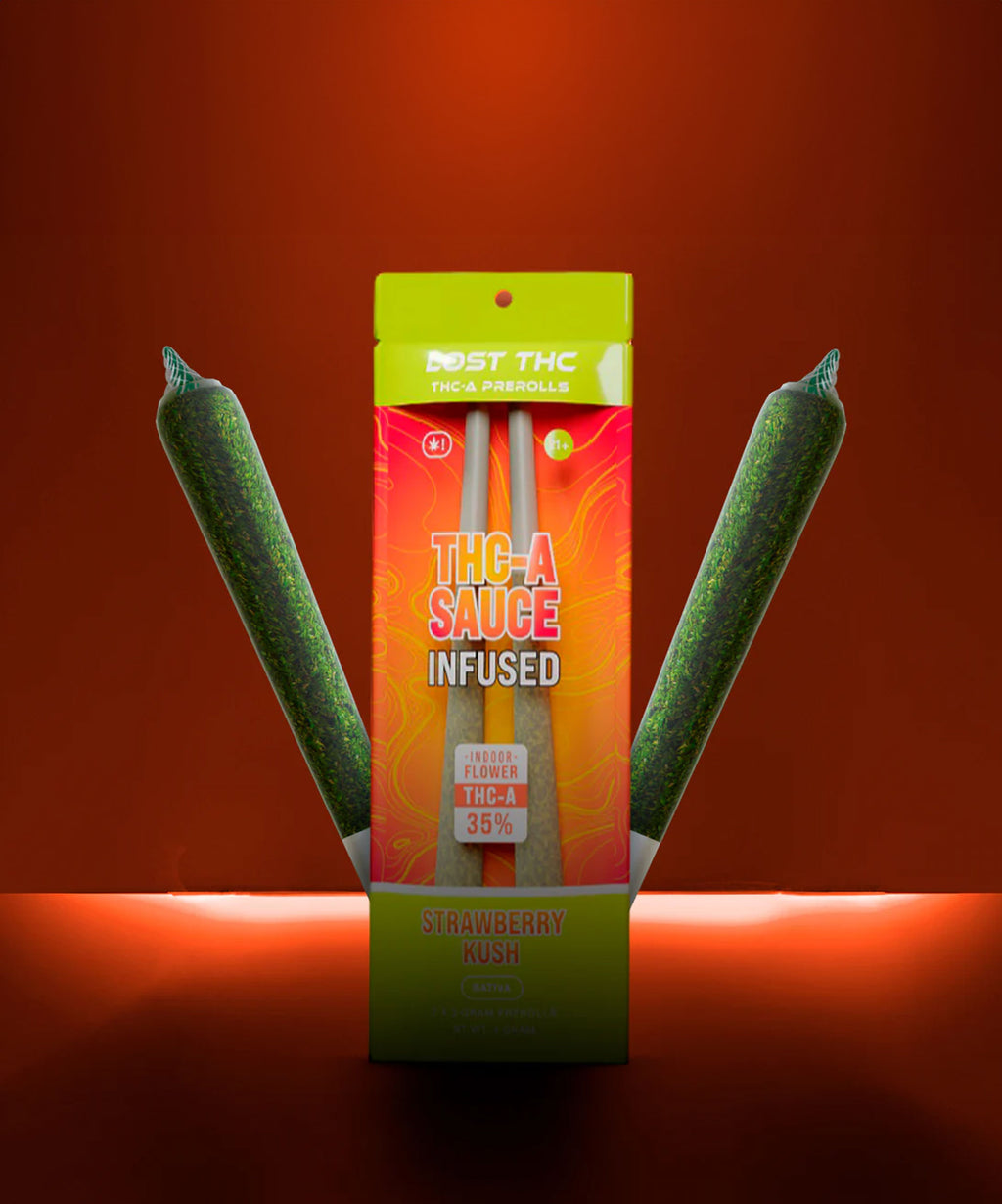 Lost THC 35% THCa Sauced Infused 2x2G Prerolls Strawberry Kush