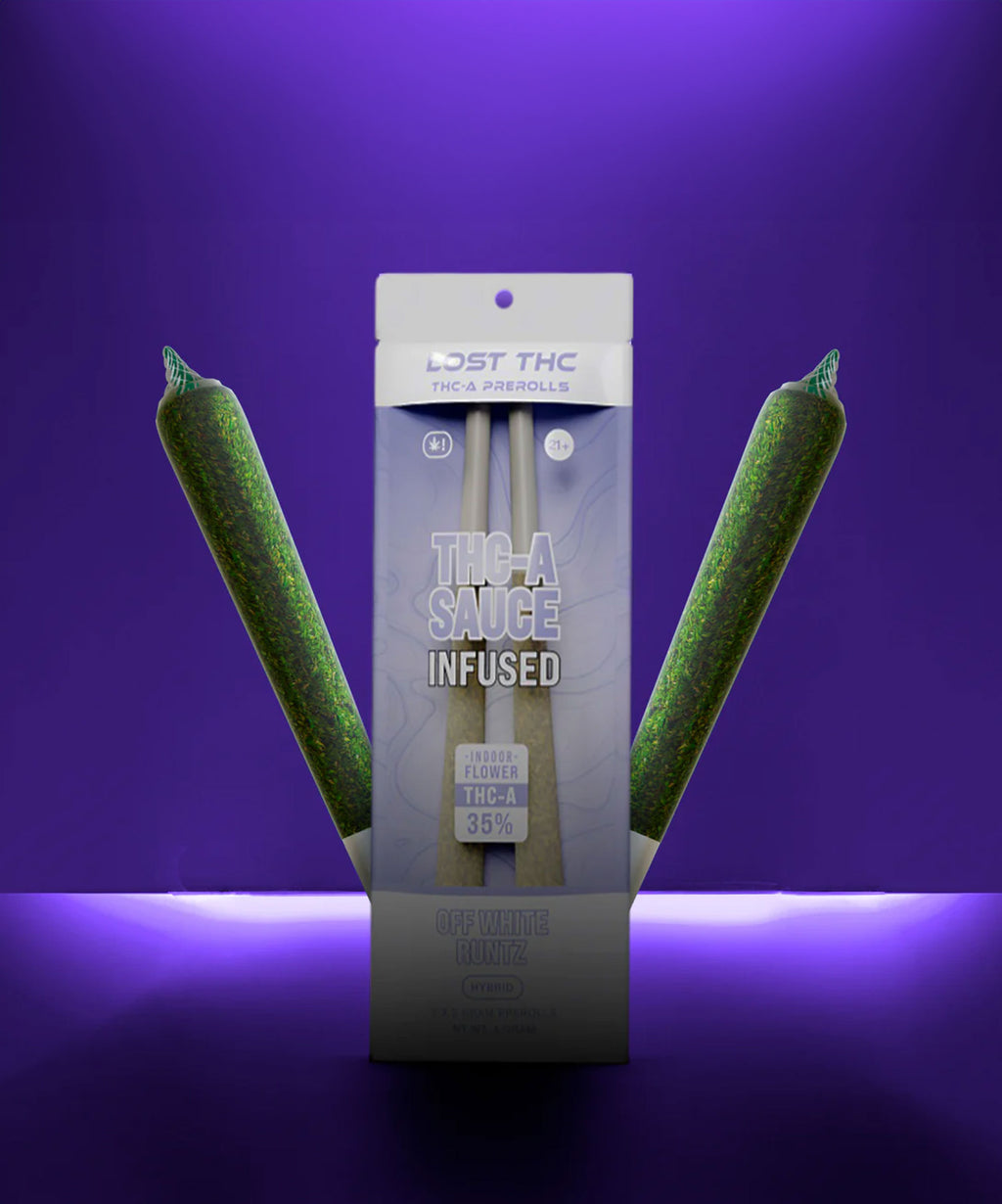 Lost THC 35% THCa Sauced Infused 2x2G Prerolls Off White Runtz