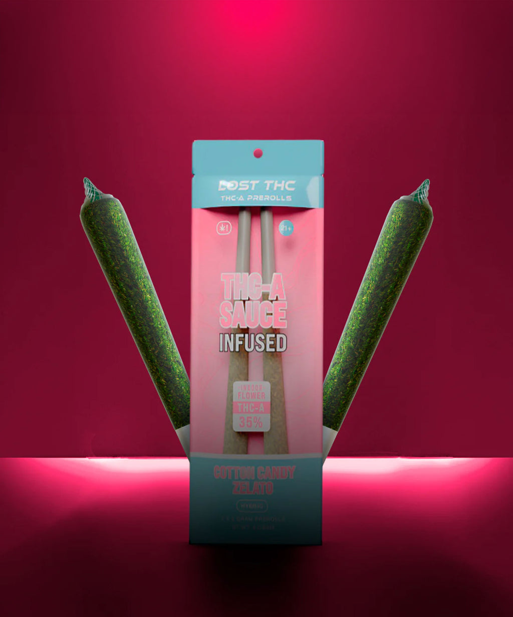 Lost THC 35% THCa Sauced Infused 2x2G Prerolls Cotton Candy Zelato