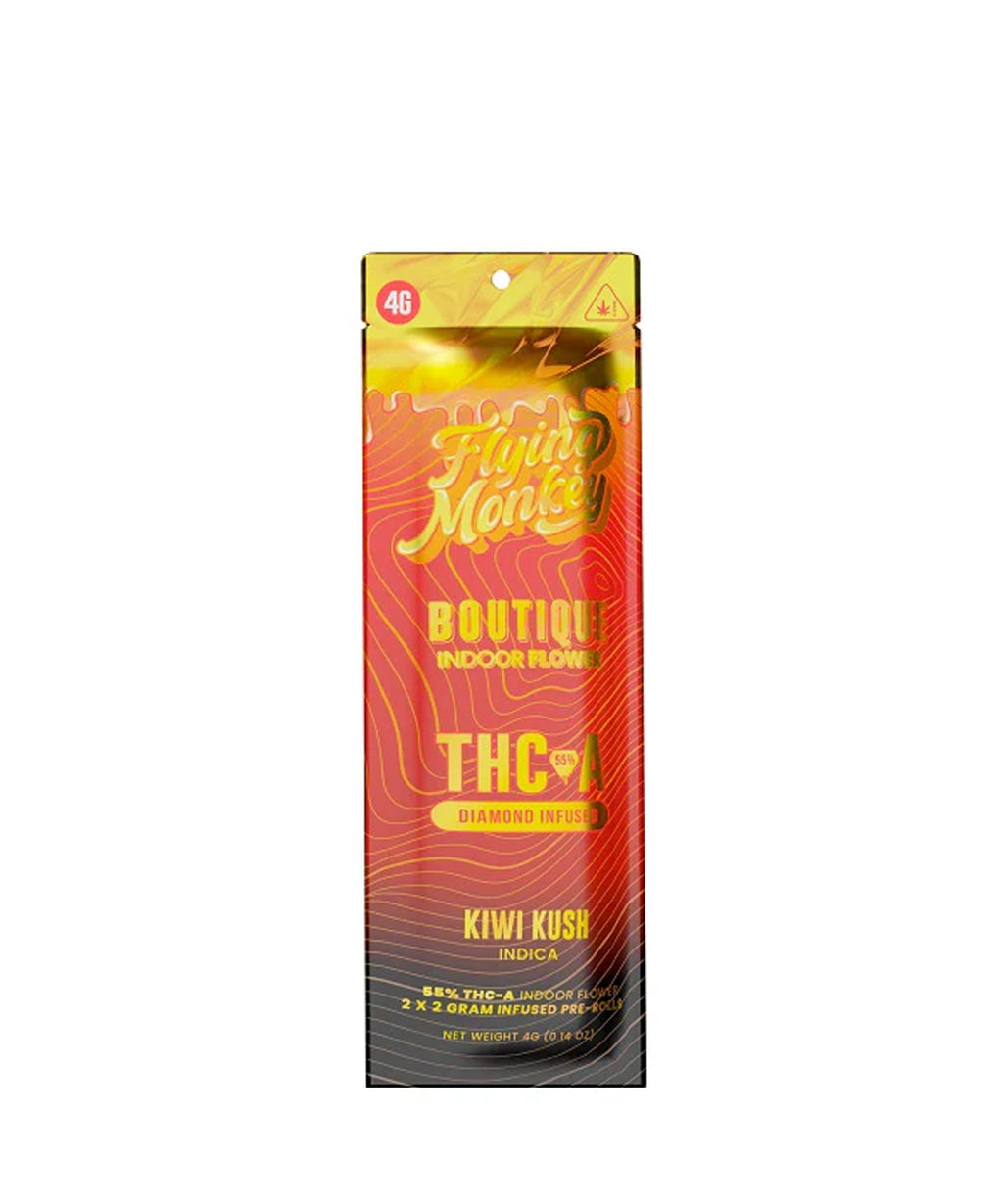 Flying Monkey 55% THCa Boutique 2x2G Prerolls Kiwi Kush