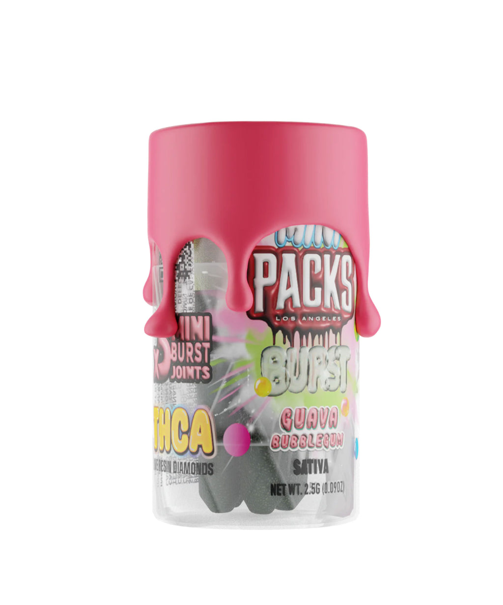 PACKS THCa Mini Hash Rosin Burst 5CT Prerolls Guava Bubblegum