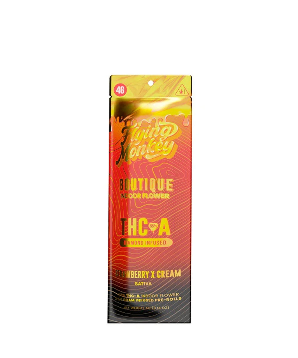 Flying Monkey 55% THCa Boutique 2x2G Prerolls Strawberry X Cream