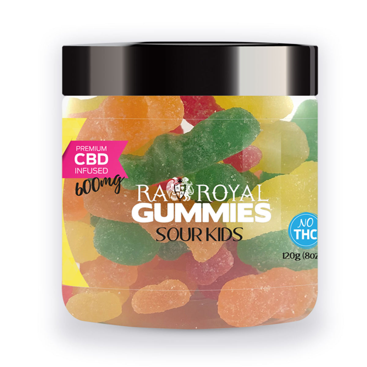 RA Royal CBD Isolate Sour Kids Gummies, 600MG jar