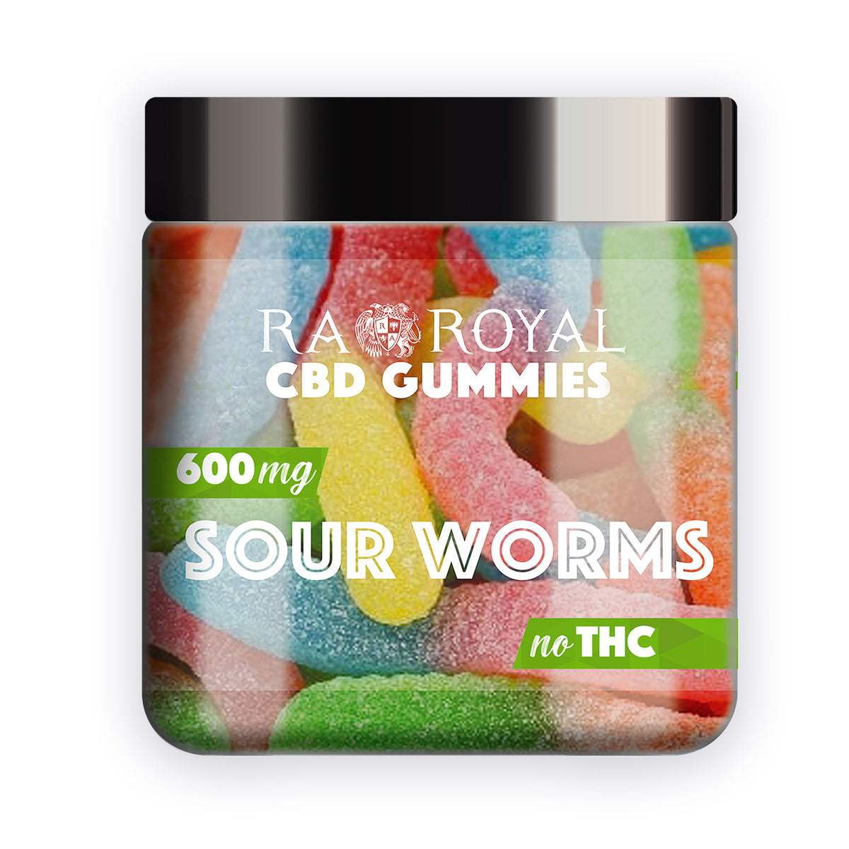 RA Royal CBD Isolate Sour Worms Gummies, 600MG jar