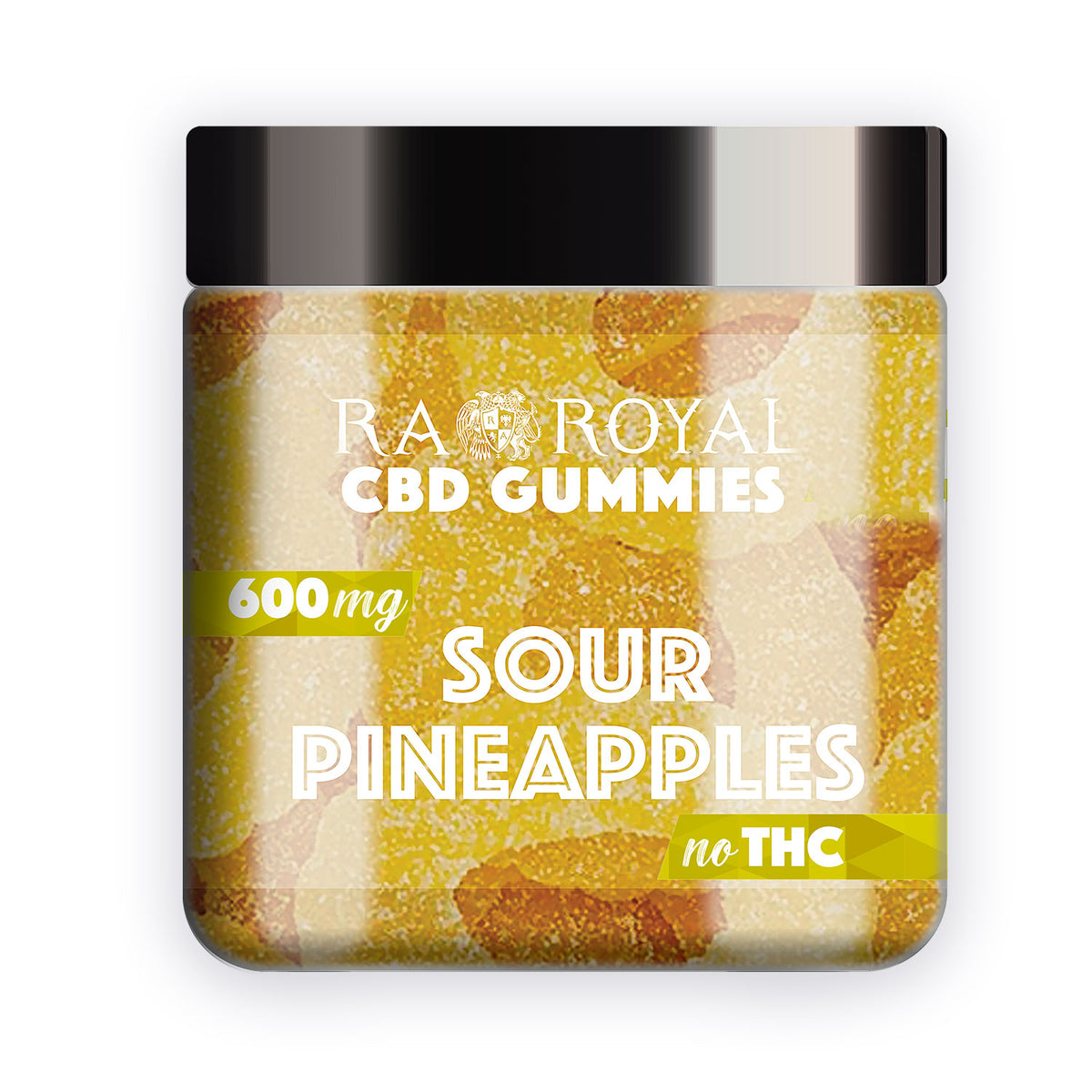 RA Royal CBD Isolate Sour Pineapples Gummies, 600MG jar