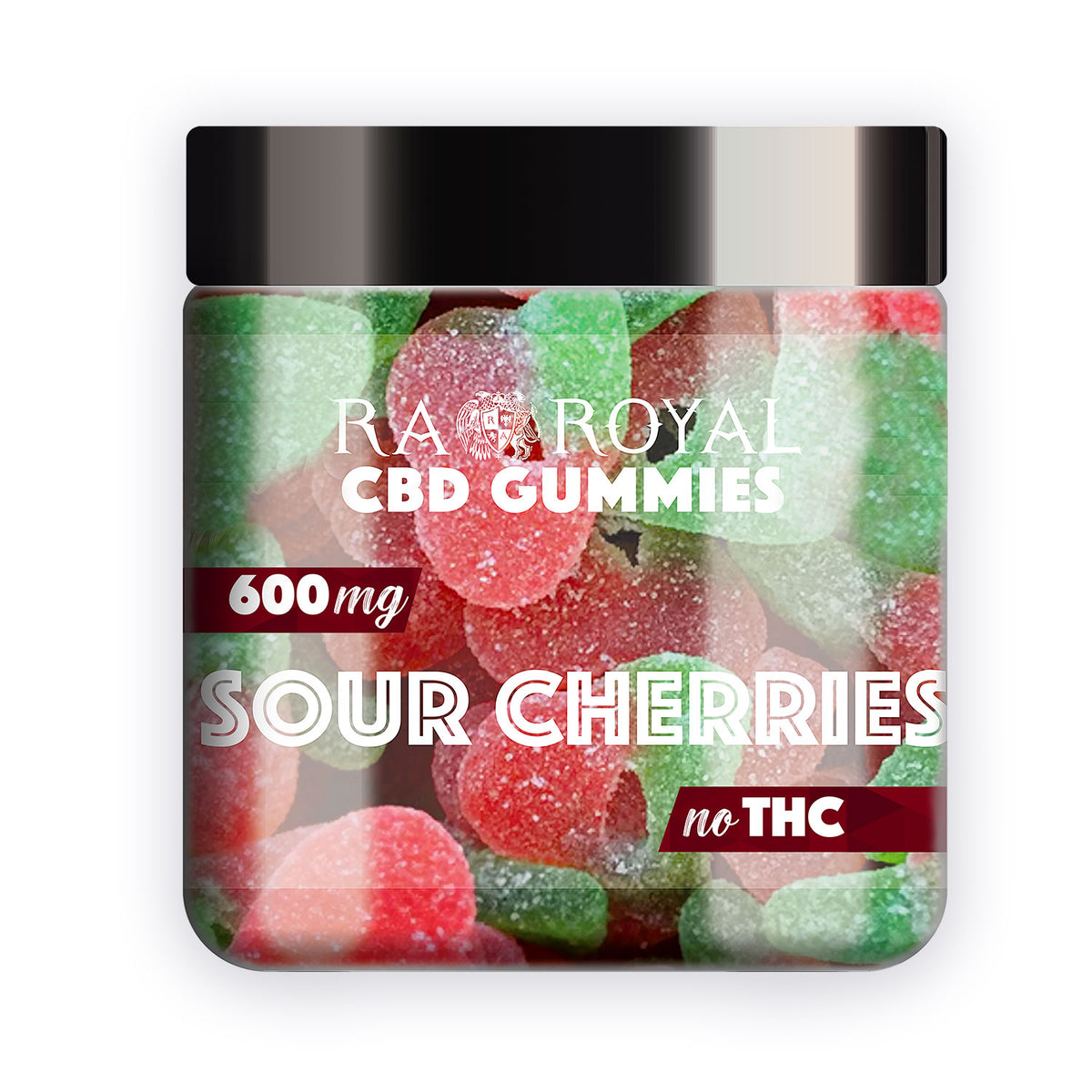 RA Royal CBD Isolate Sour Cherries Gummies, 600MG jar