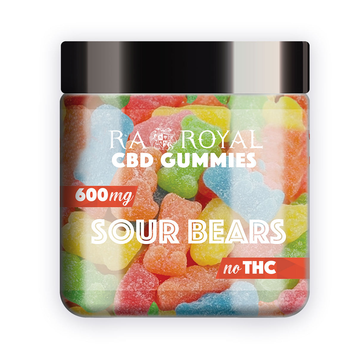 RA Royal CBD Isolate Sour Bears Gummies, 600MG jar