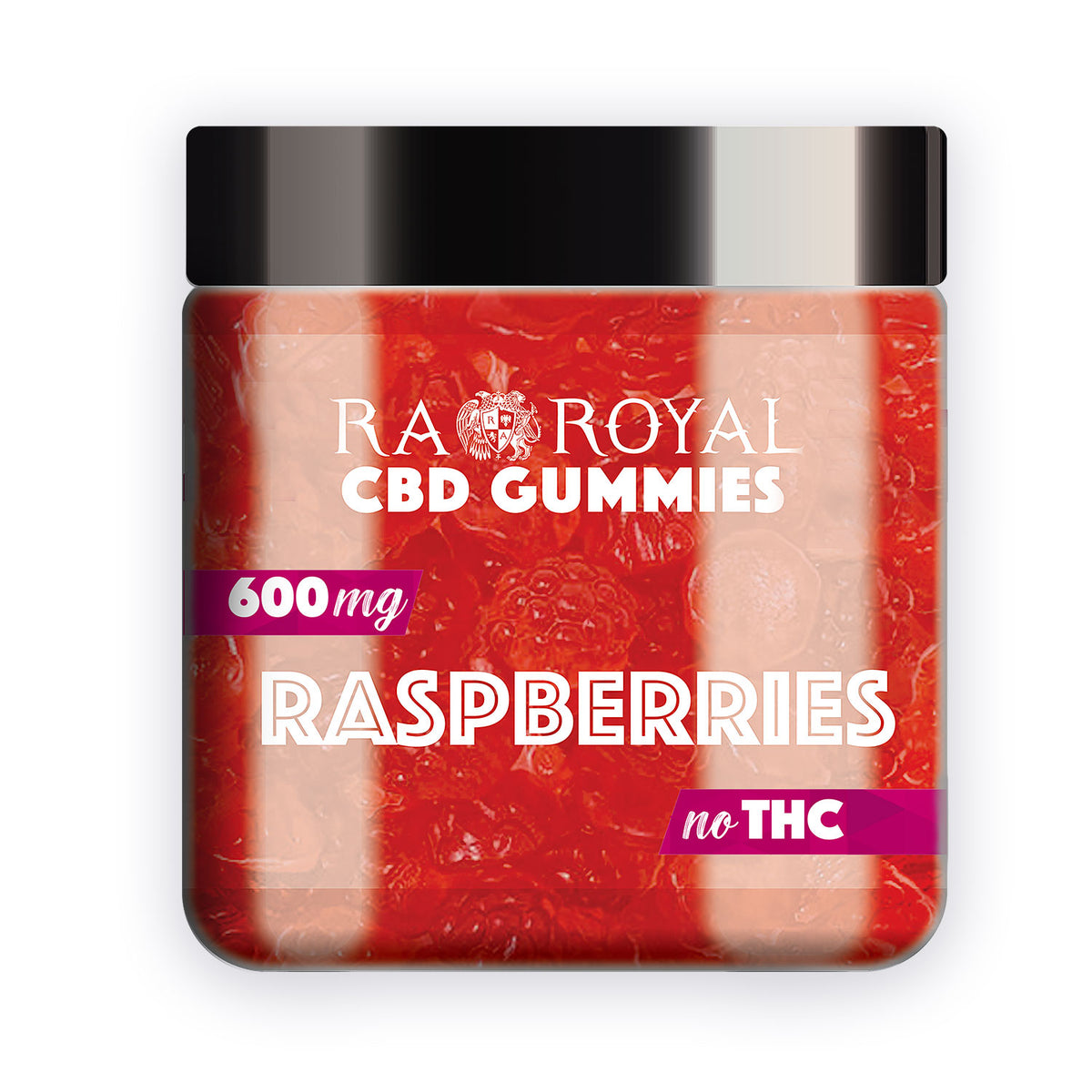 RA Royal CBD Isolate Red Raspberries Gummies, 600MG jar