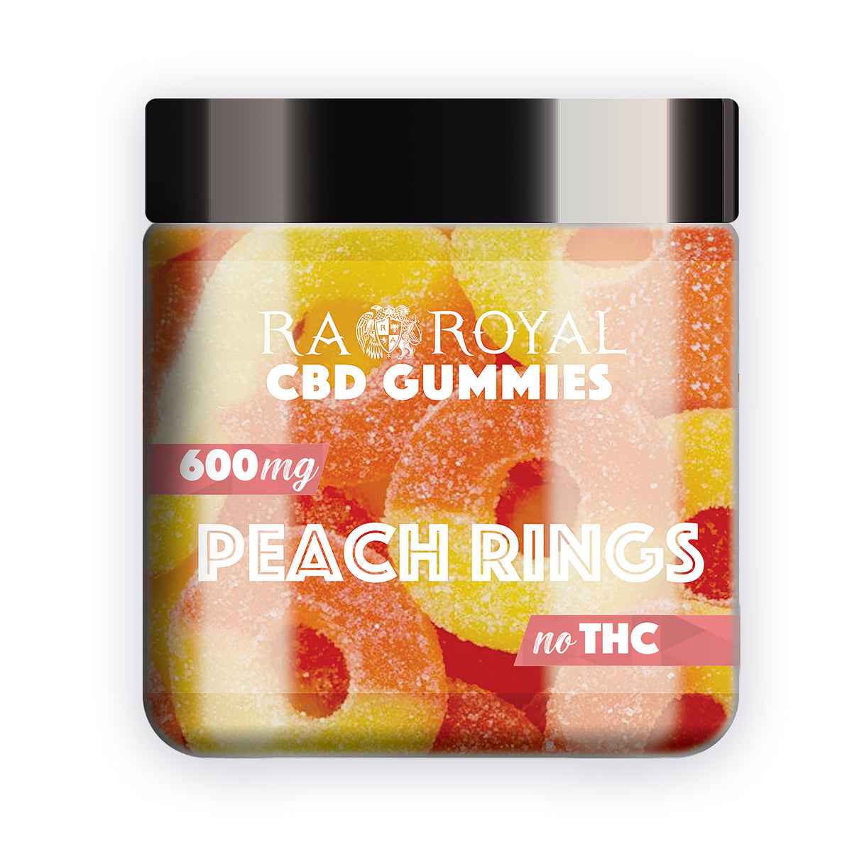 RA Royal CBD Isolate Peach Rings Gummies, 600MG jar