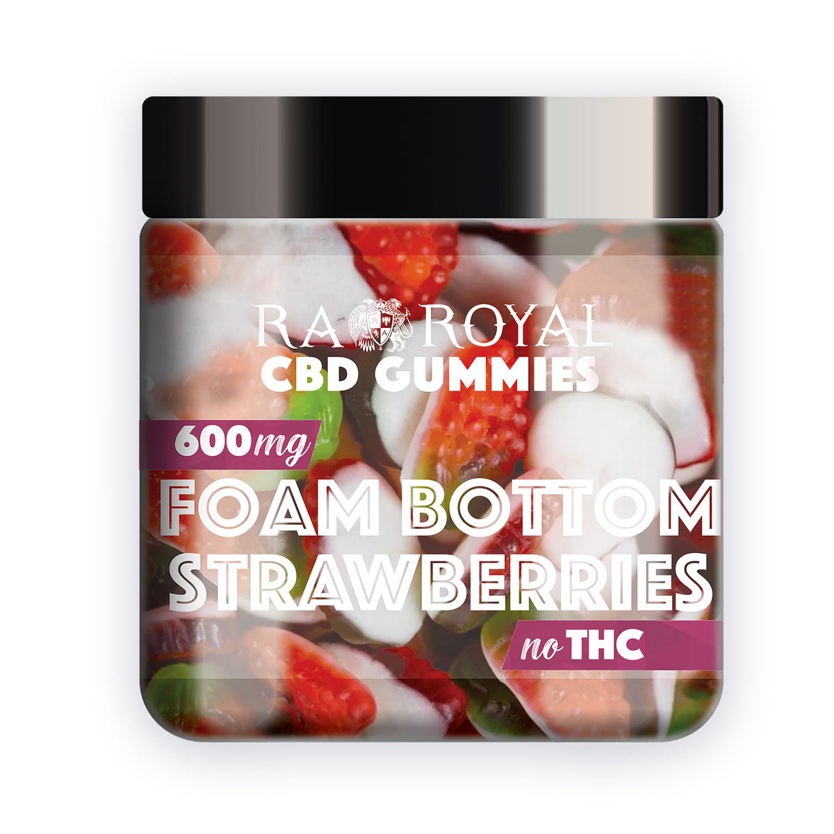 RA Royal CBD Isolate Foam Bottom Strawberries Gummies, 600MG jar