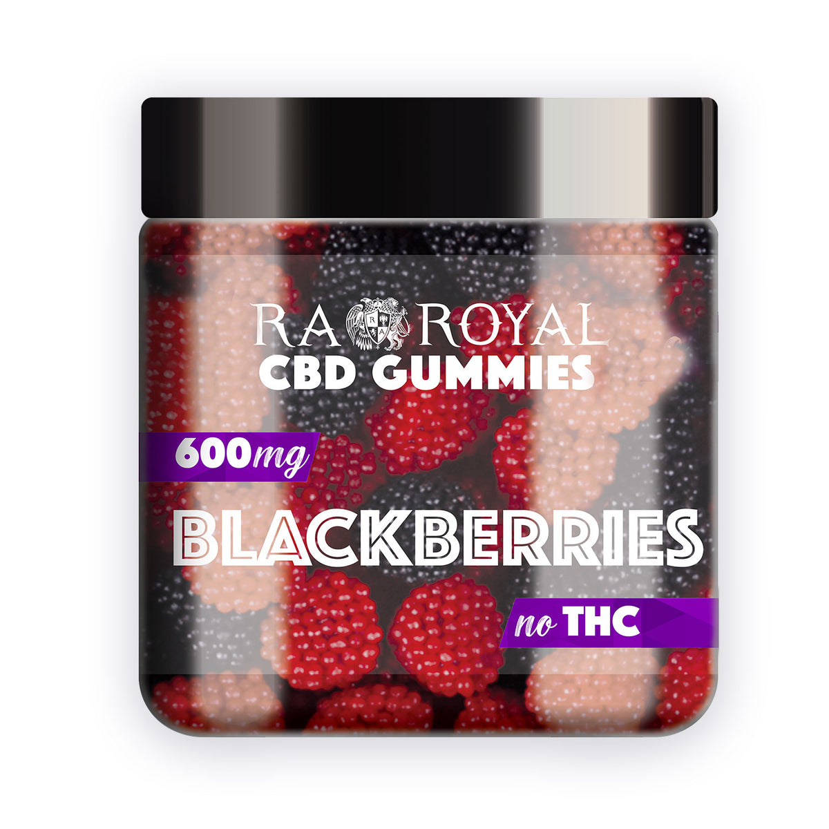 RA Royal CBD Isolate Blackberries Gummies, 600MG jar