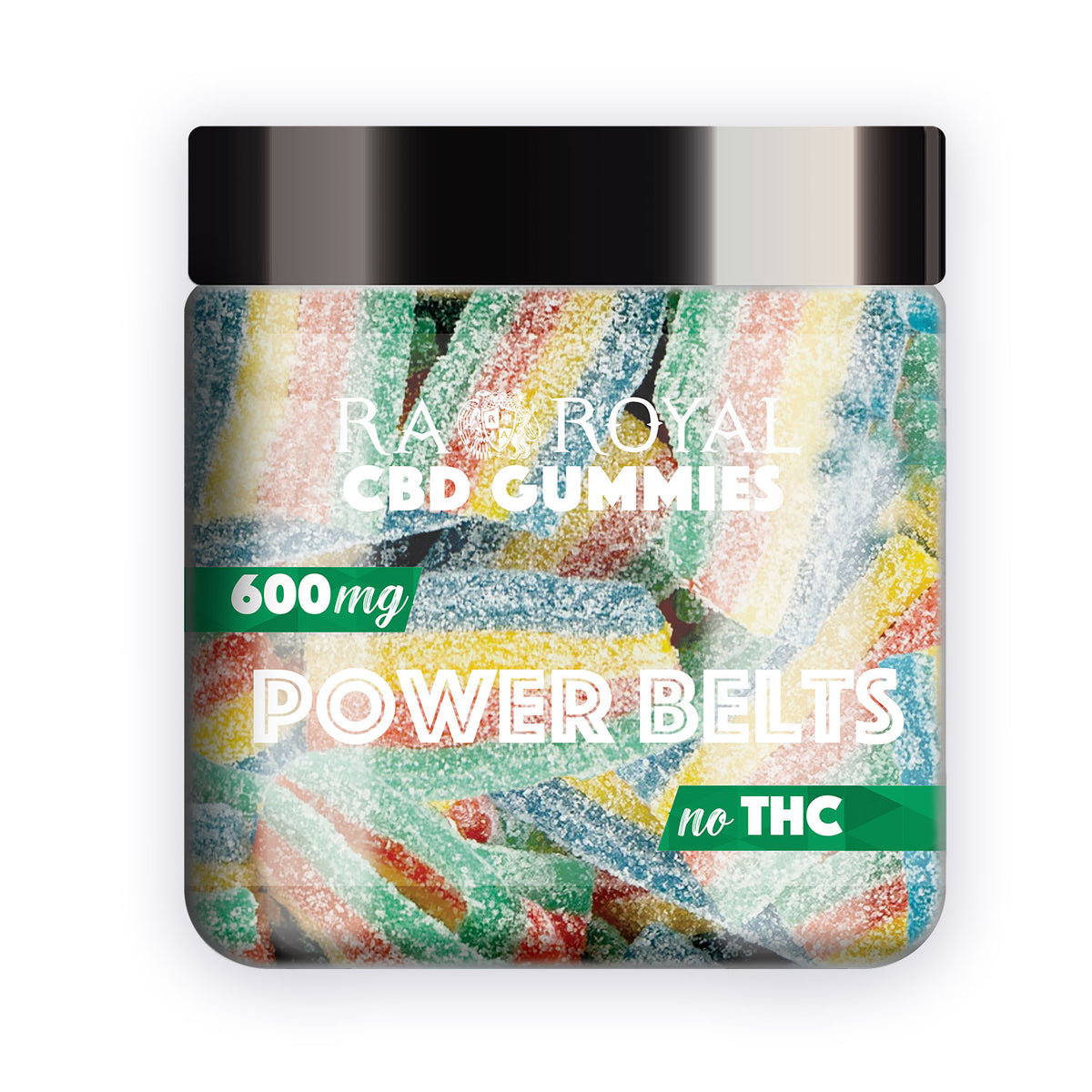 RA Royal CBD Isolate Power Belts Gummies, 600MG jar