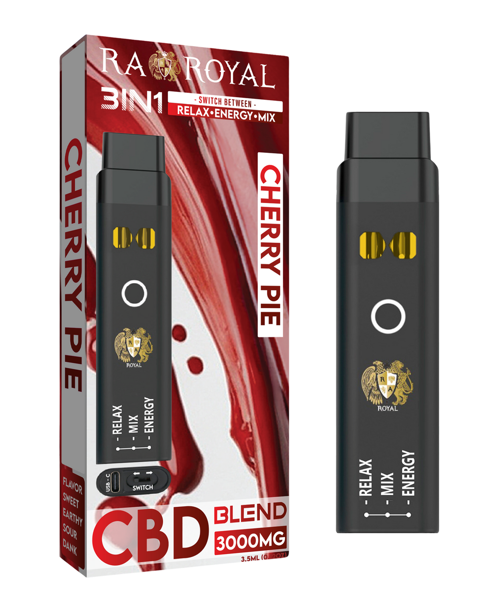 R.A. Royal CBD+ Three-in-One Disposable Vape Cherry Pie (3000MG) 