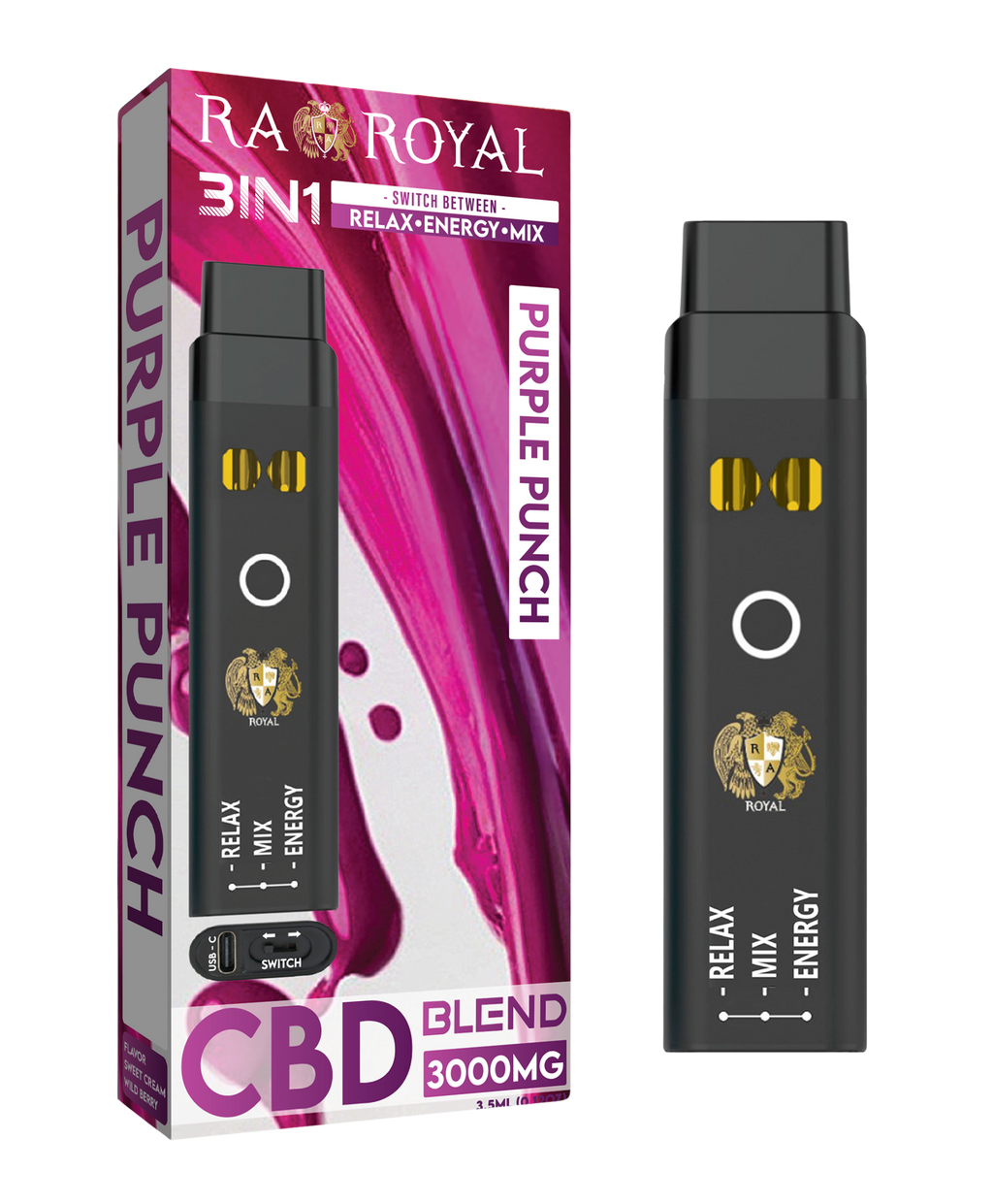 R.A. Royal CBD+ Three-in-One Disposable Vape Purple Punch (3000MG) 