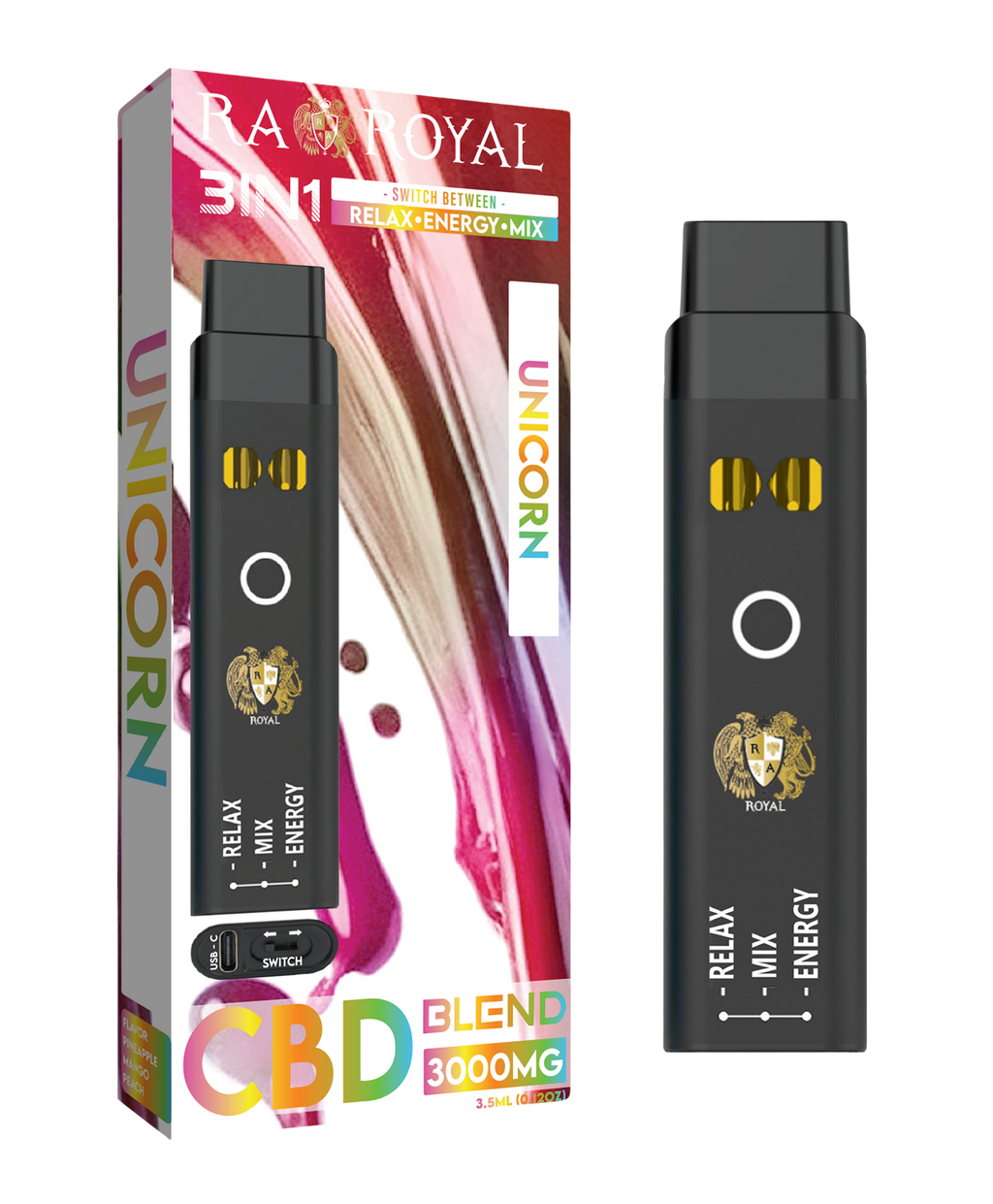 R.A. Royal CBD+ Three-in-One Disposable Vape Unicorn (3000MG) 
