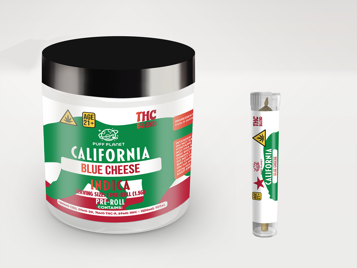 Puff Planet 12ct 1.5G THC Blend Prerolls: California Blue Cheese (Indica)