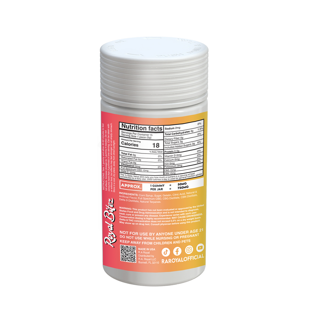 RA Royal Bitez Delta 9 15CT Gummy: Peach (Hybrid)