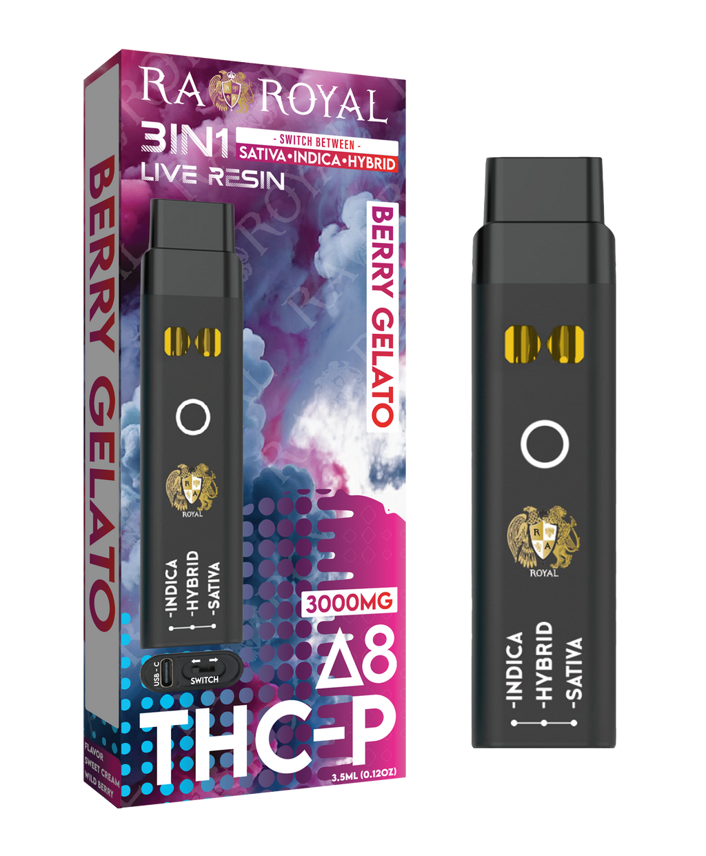 R.A. Royal Delta 8 + THC-P Three-In-One Disposable Vape Berry Gelato (3000MG)