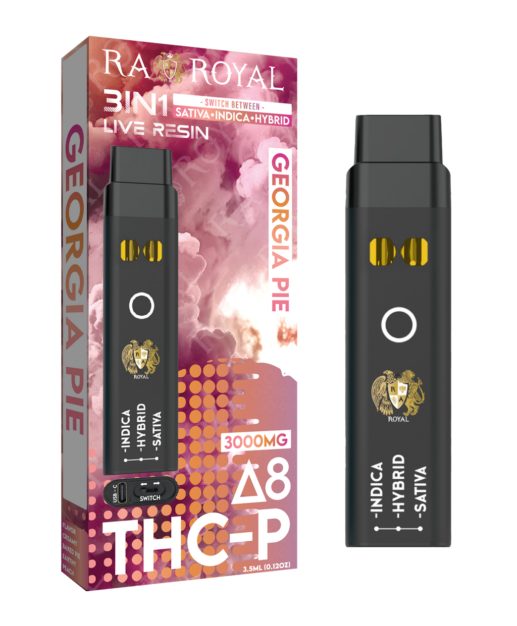 R.A. Royal Delta 8 + THC-P Three-In-One Disposable Vape Georgia Pie (3000MG)