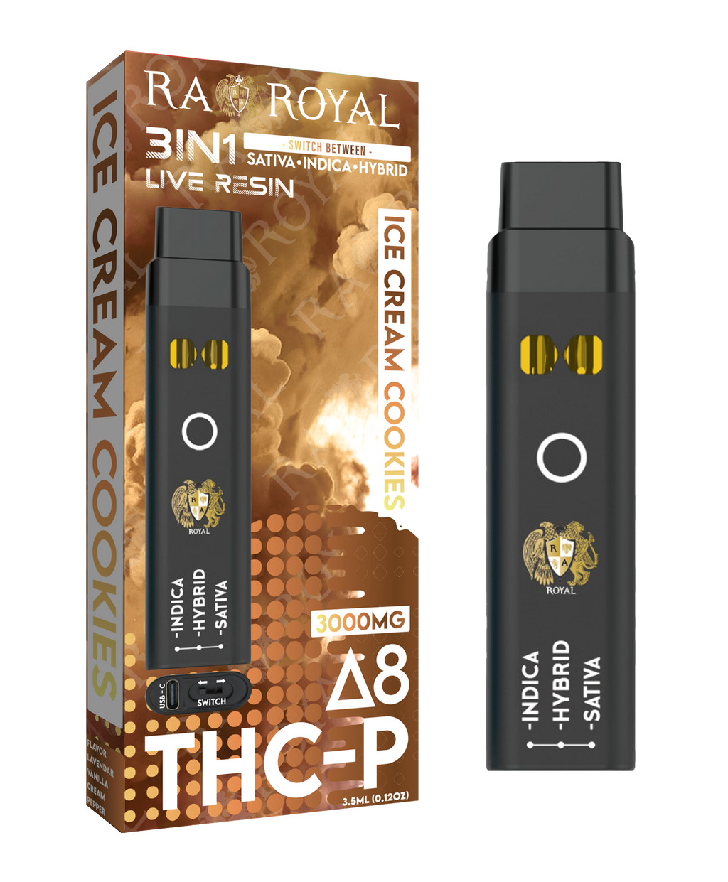R.A. Royal Delta 8 + THC-P Three-In-One Disposable Vape Ice Cream Cookies (3000MG)