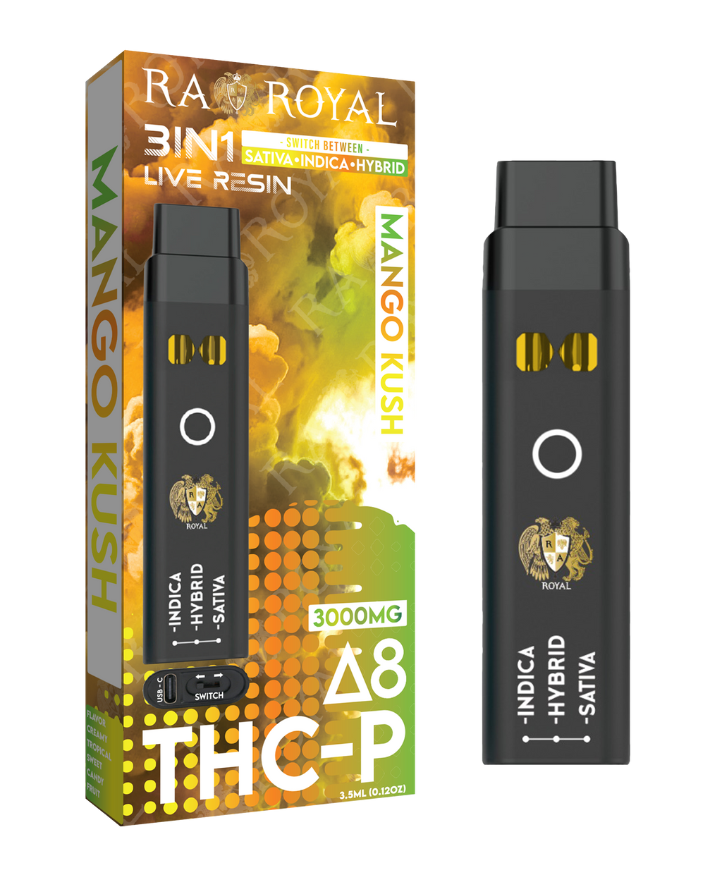 R.A. Royal Delta 8 + THC-P Three-In-One Disposable Vape Mango Kush (3000MG)