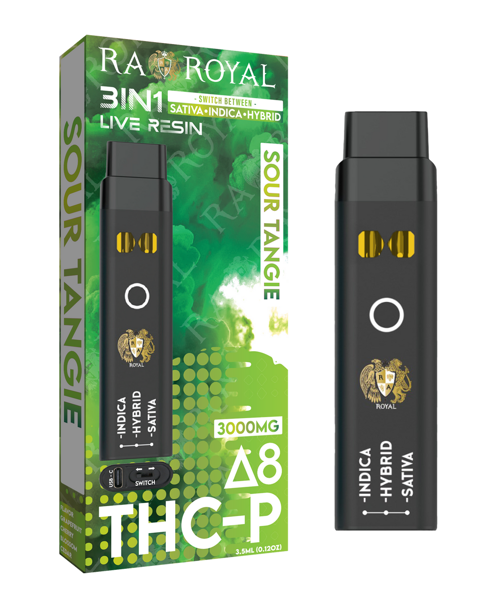 R.A. Royal Delta 8 + THC-P Three-In-One Disposable Vape Sour Tangie (3000MG)