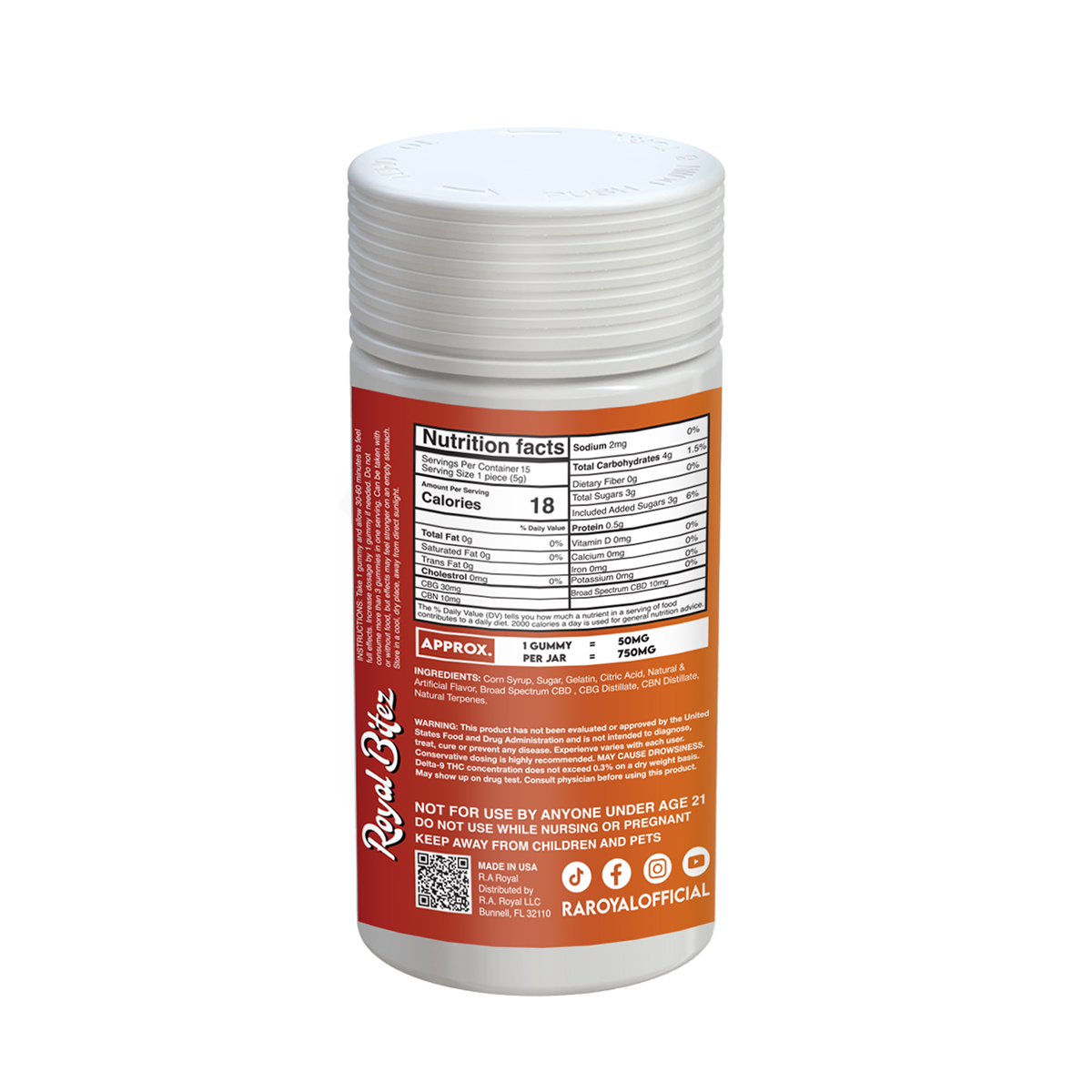 RA Royal Bitez Focus 15CT Gummy: Orange