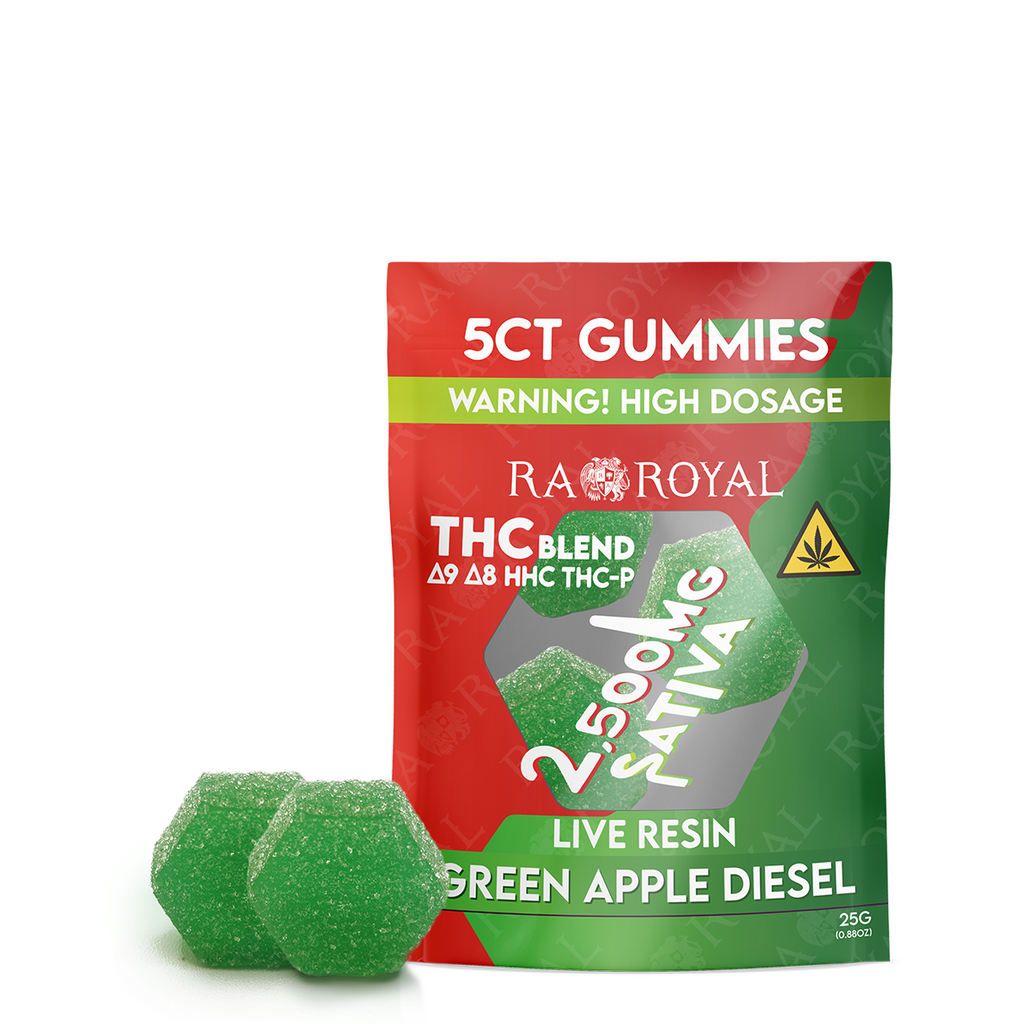 Ra Royal Green Apple Diesel Sativa Live Resin Blend Gummies 2500MG