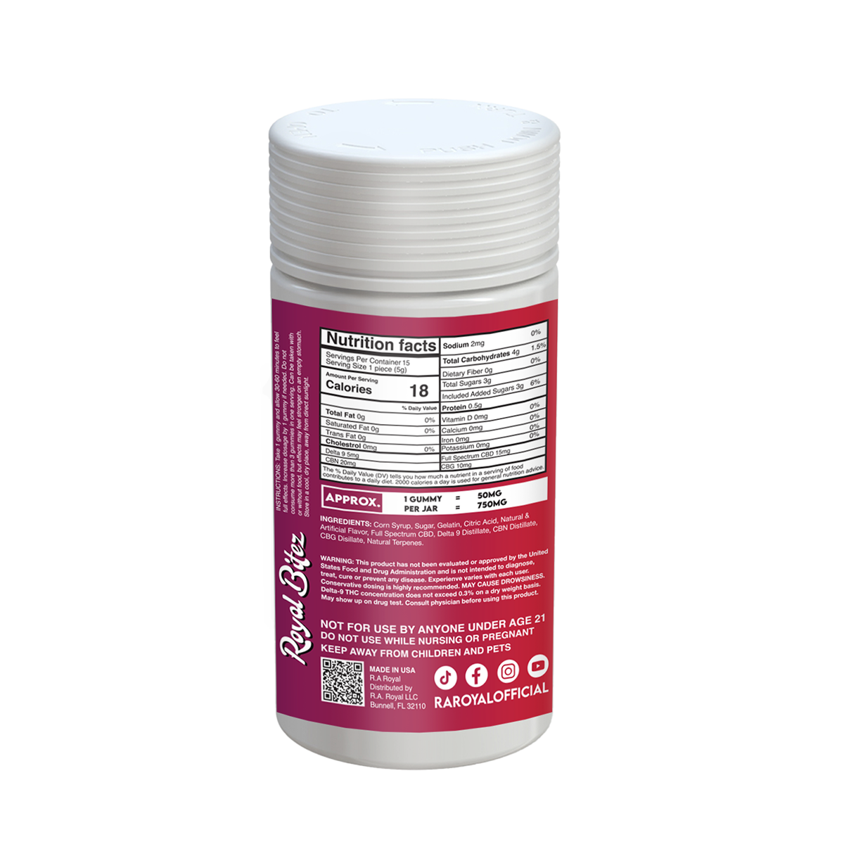 RA Royal Bitez Pain Relief Support 15CT Gummy: Cherry