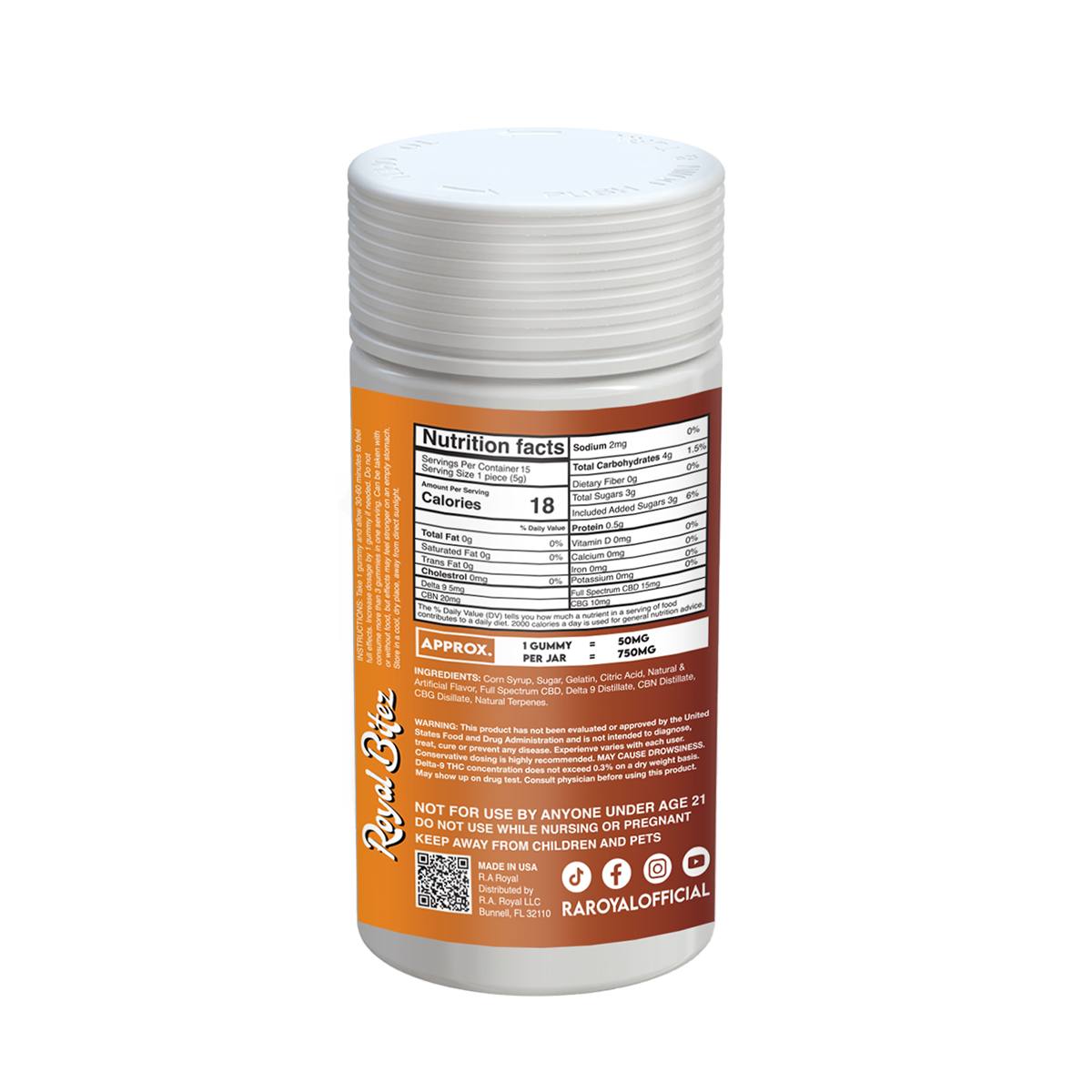 RA Royal Bitez Pain Relief Support 15CT Gummy: Cola