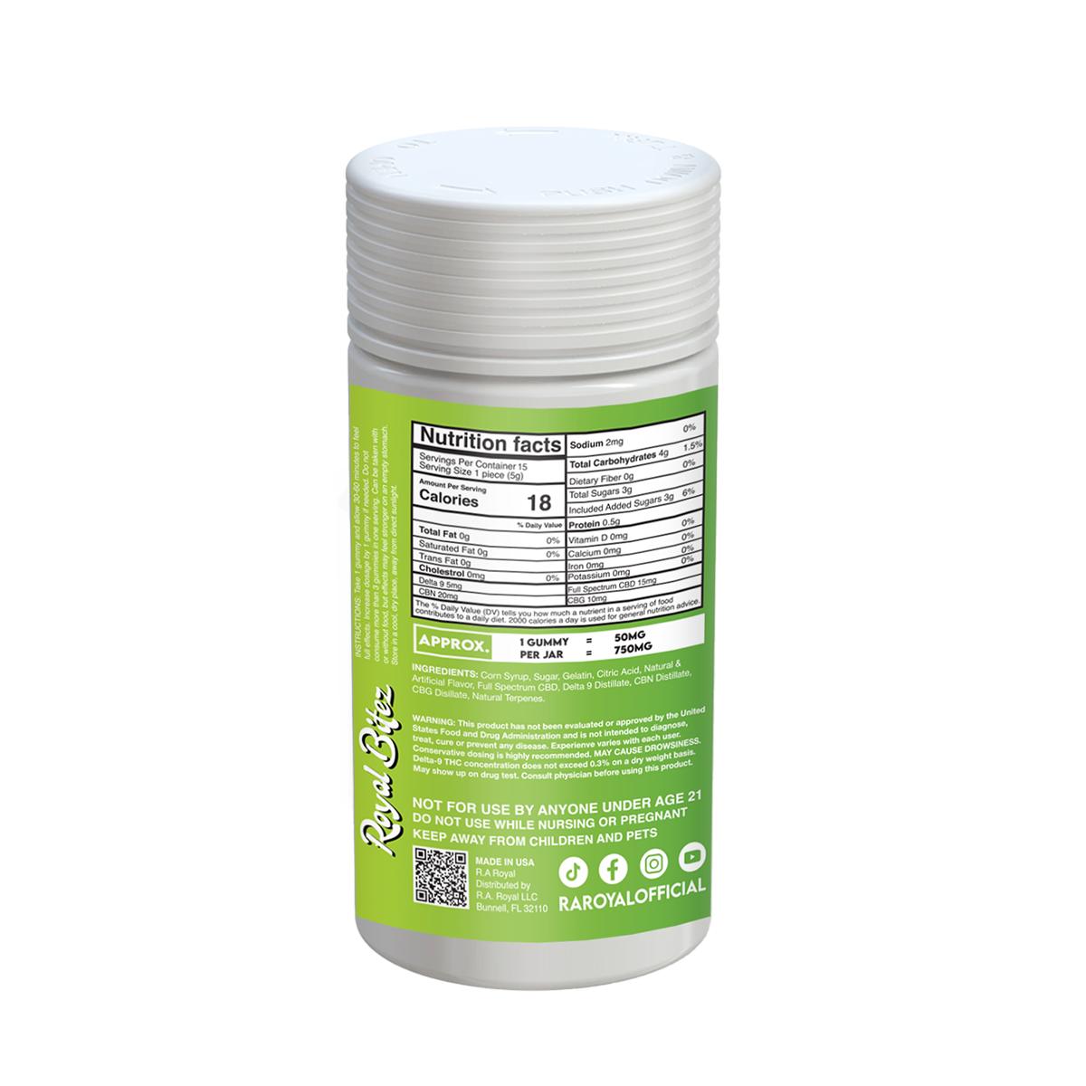 RA Royal Bitez Pain Relief Support 15CT Gummy: Green Apple