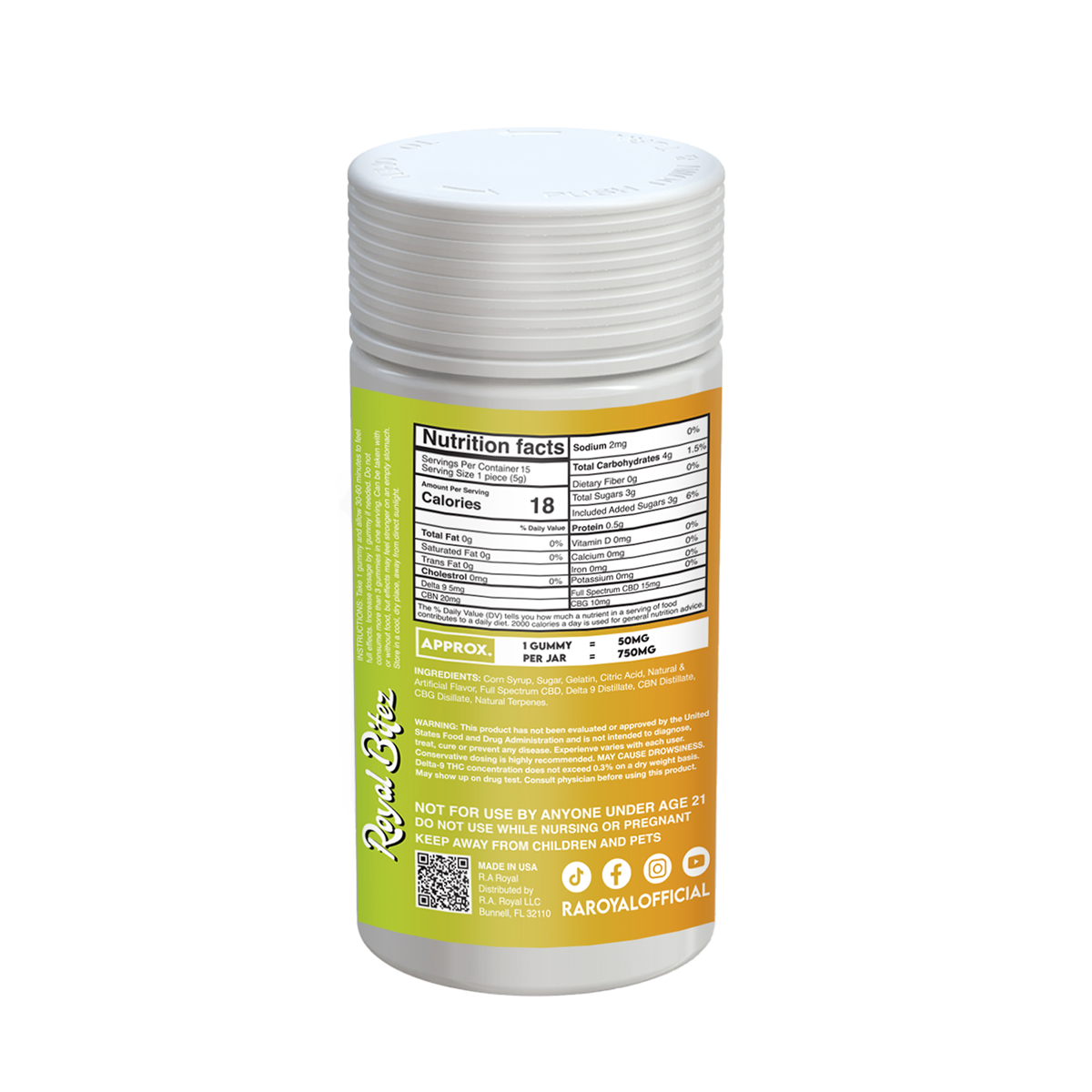 RA Royal Bitez Pain Relief Support 15CT Gummy: Orange