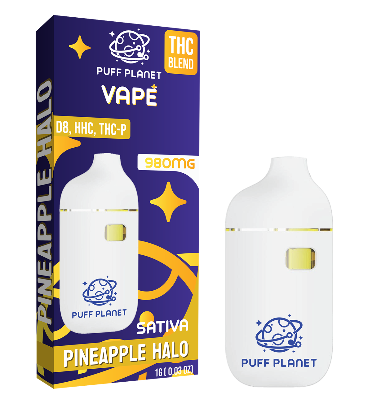 Puff Planet 1ML THC Blend Vape: Pineapple Halo (Sativa)