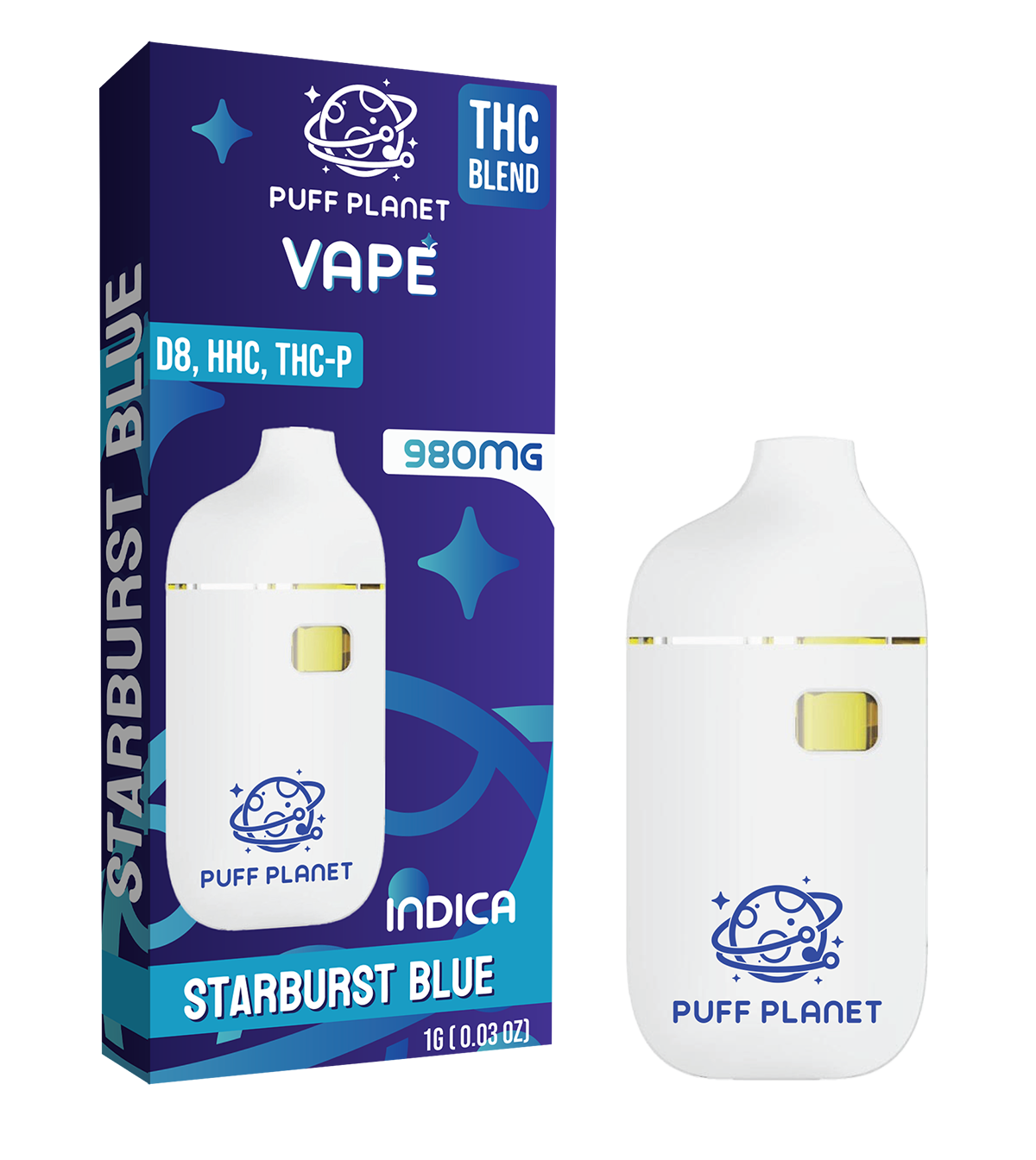 Puff Planet 1ML THC Blend Vape: Starburst Blue (Indica)