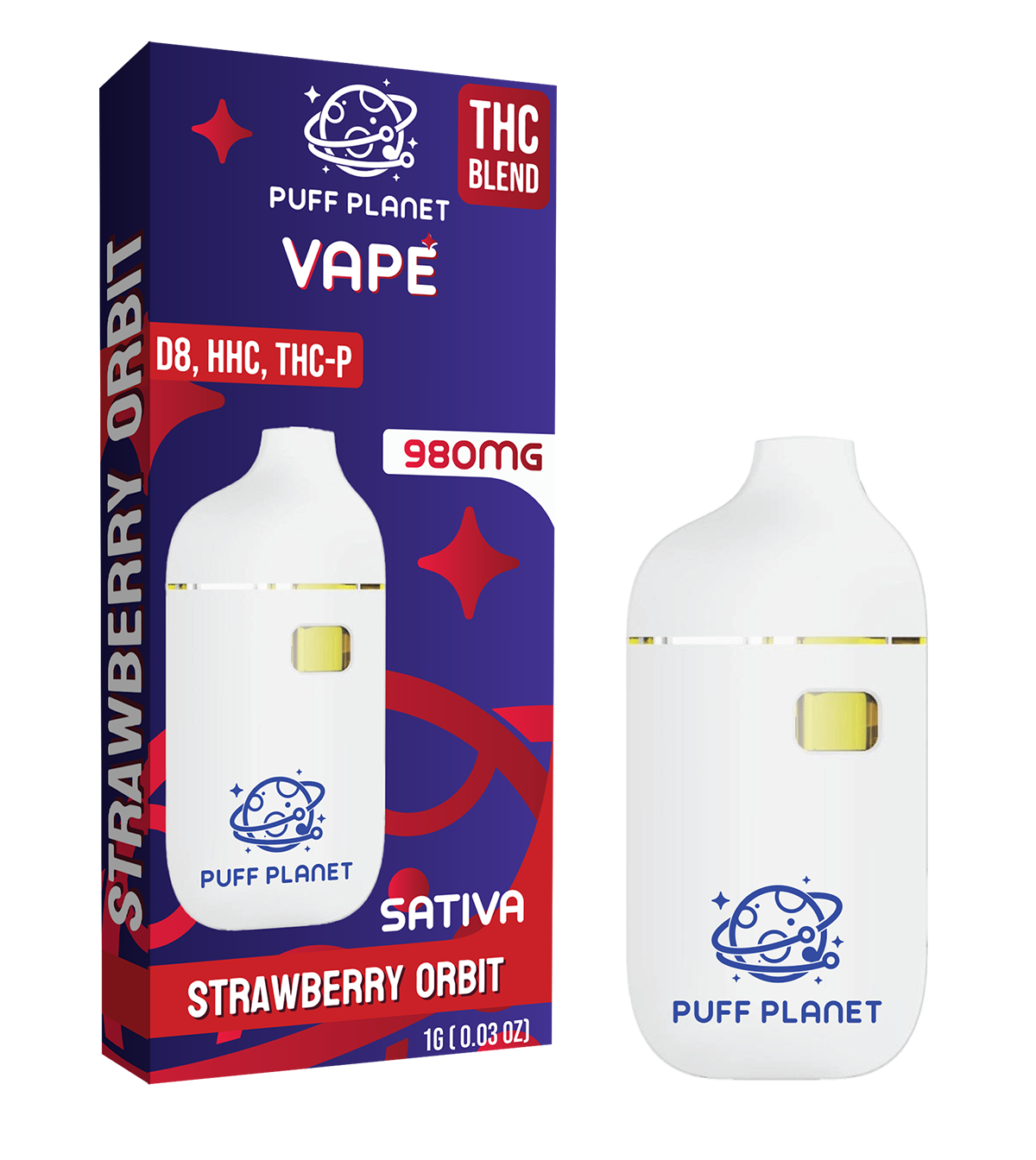 Puff Planet 1ML THC Blend Vape: Strawberry Orbit (Sativa)