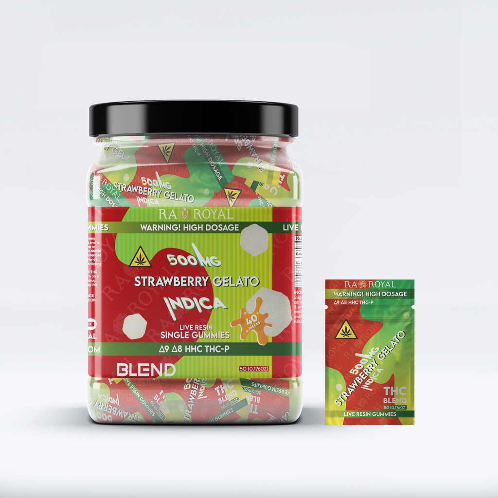 RA Royal THC Blend 500MG 40CT Single Gummy: Strawberry Gelato (Indica)