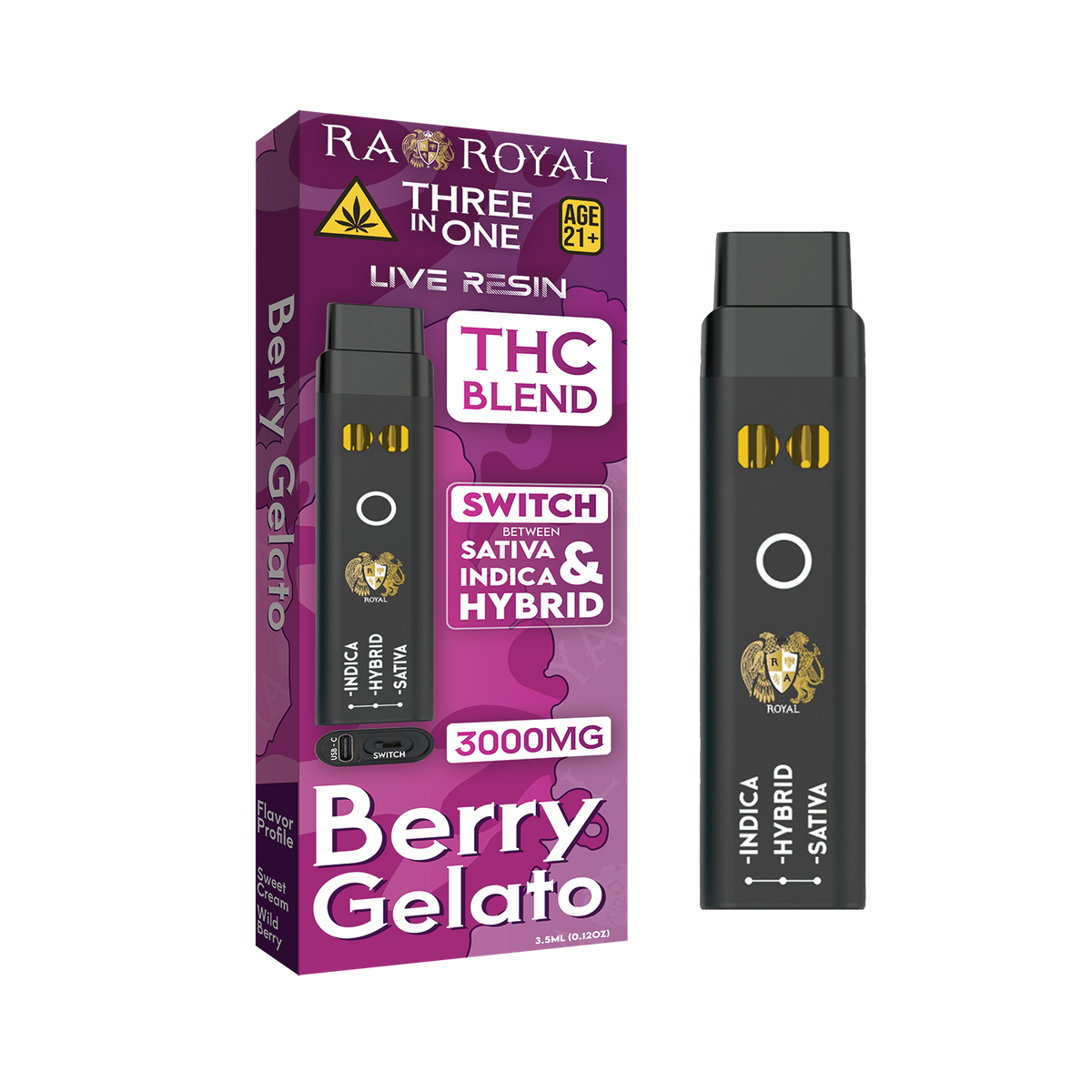 RA Royal THC Blend 3in1 Vape: Berry Gelato