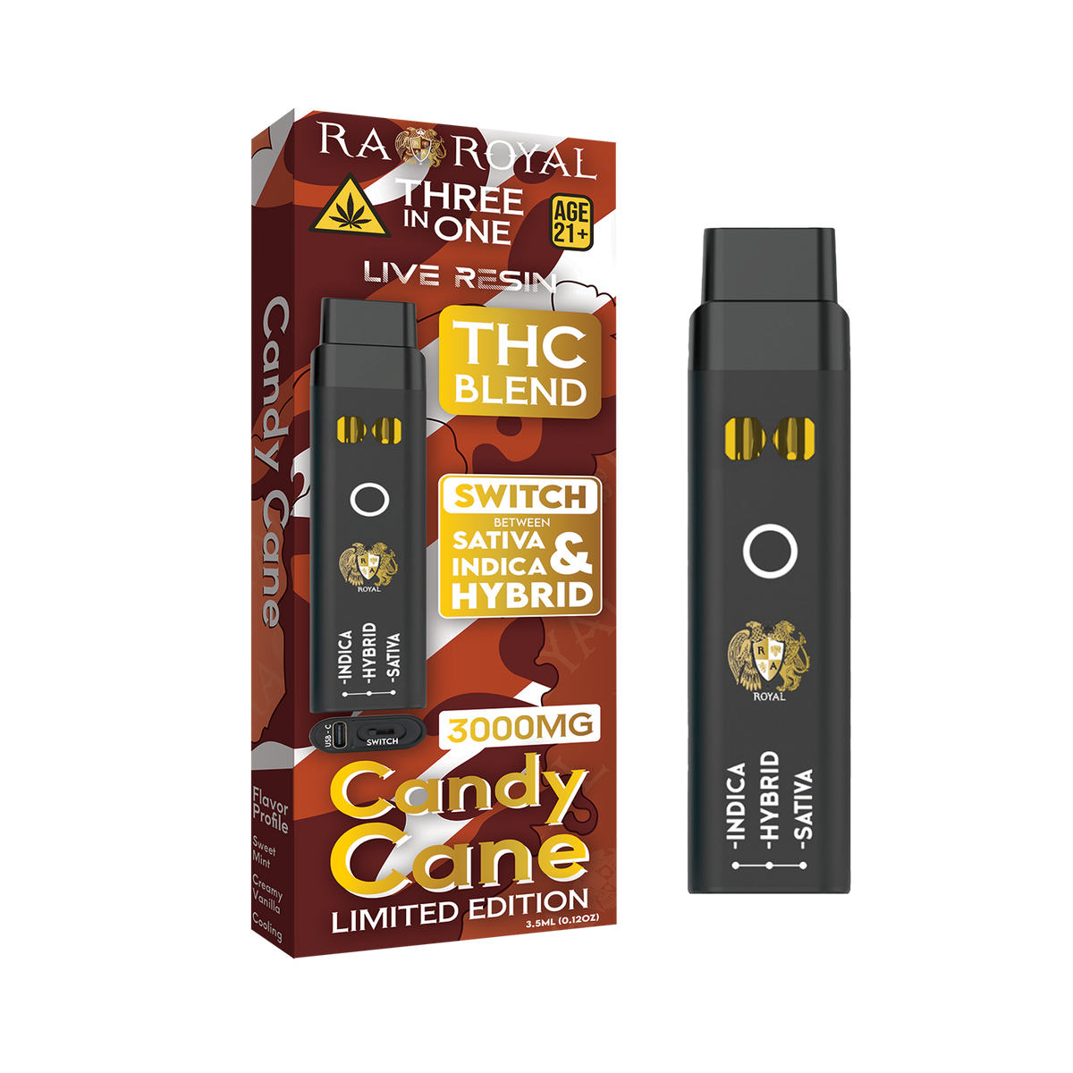 RA Royal THC Blend 3in1 Vape: Candy Cane