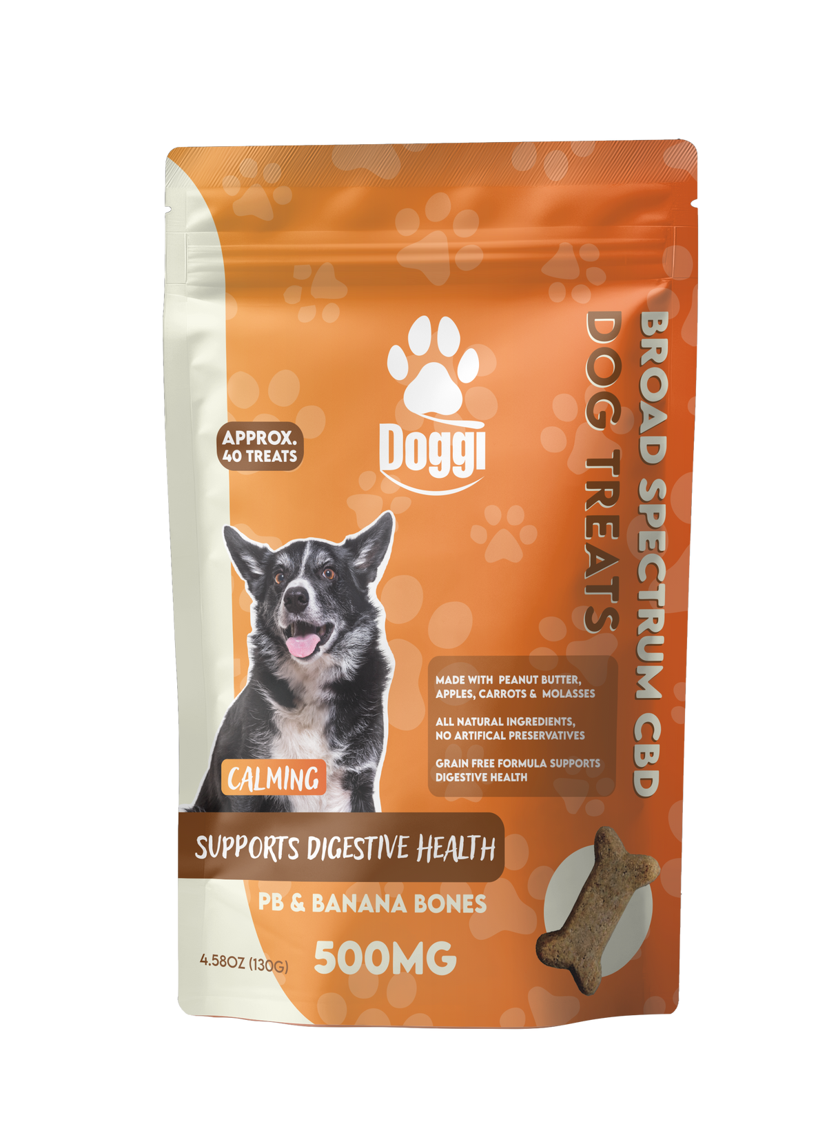 Doggi CBD 500MG Digestive Health Support Dog Treats: PB & Banana Bones