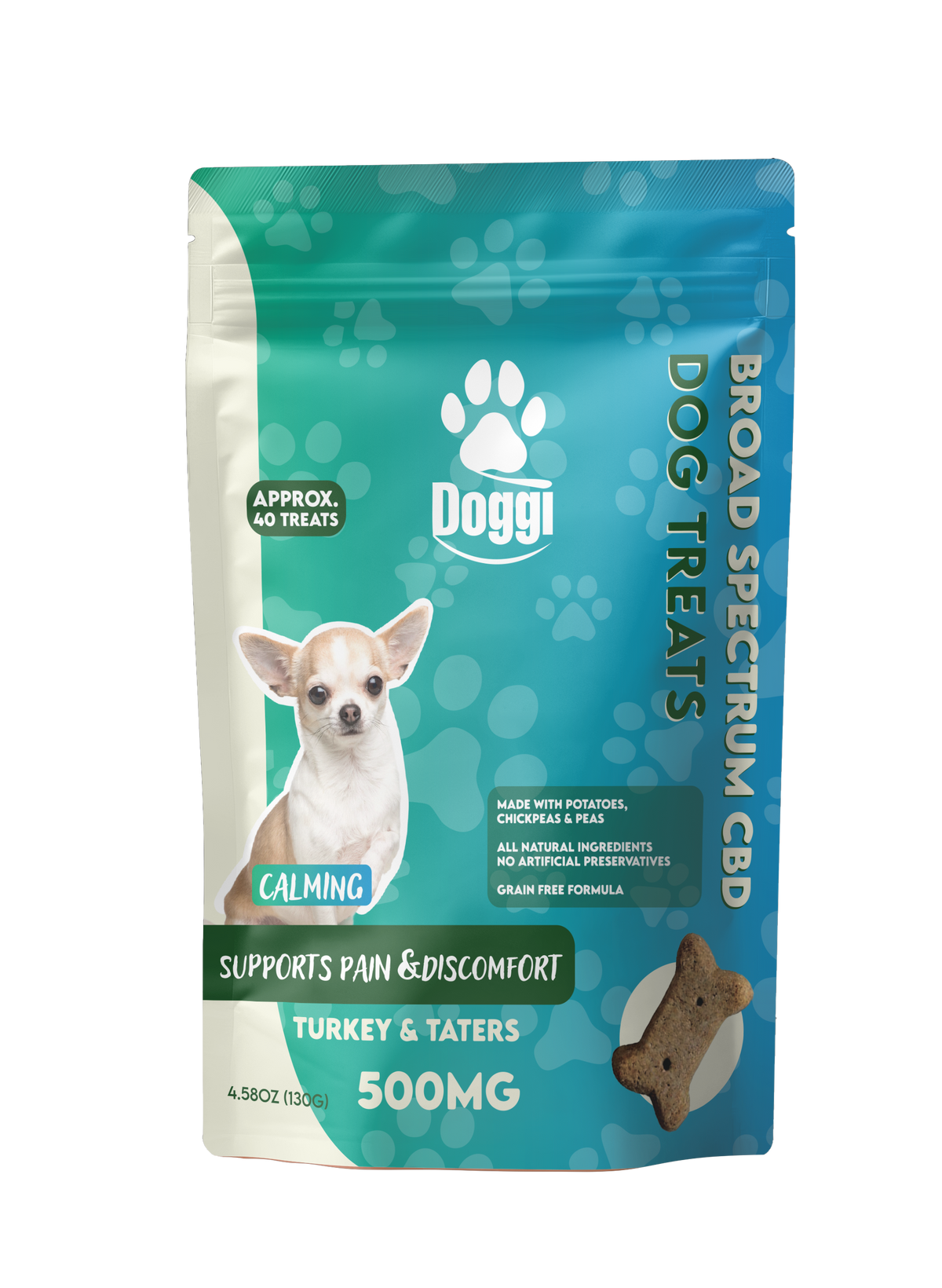 Doggi CBD 500MG Pain & Discomfort Support Dog Treats: Turkey & Taters