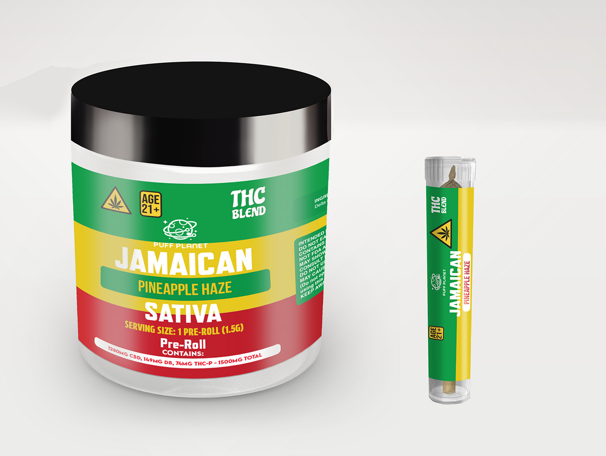 Puff Planet 12ct 1.5G THC Blend Prerolls: Jamaican Pineapple Haze (Sativa)